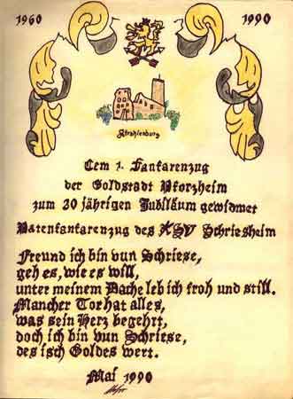 Eintrag unseres "Patenvereins" KSV-Fanfarenzug Schriesheim anl�sslich unseres 30 j�hrigen Bestehens 1990